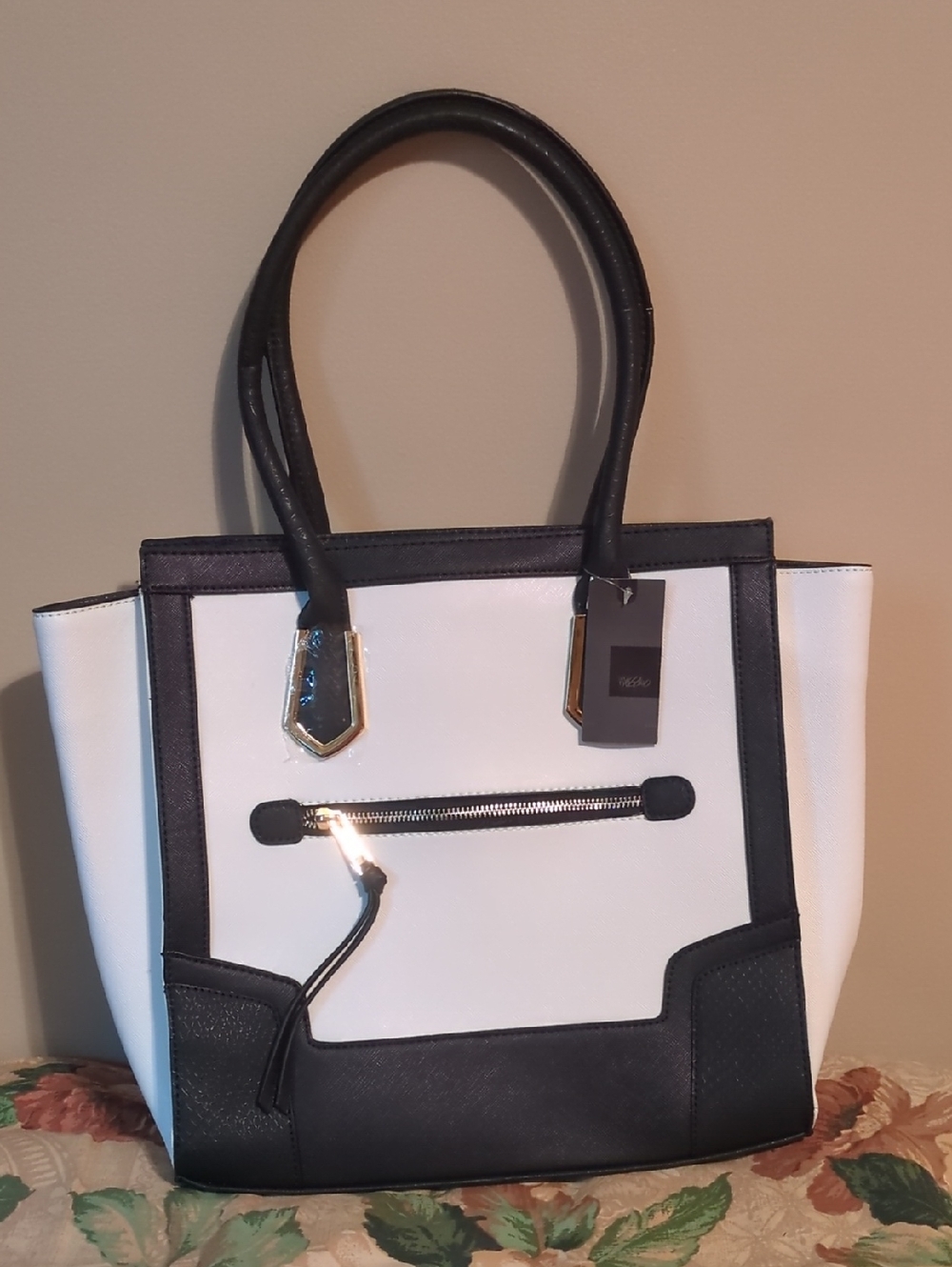 Chic Two-Tone Black and White Tote Bag